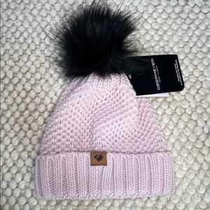 Obermeyer Riverside Faux Fur Pom Pom Pink Beanie Teen Hat Fleece Lined •NEW